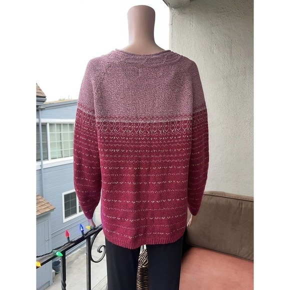 Sarah Bentley Women Sweater Pink Striped Long Sleeve V Neck XL - Picture 3 of 5